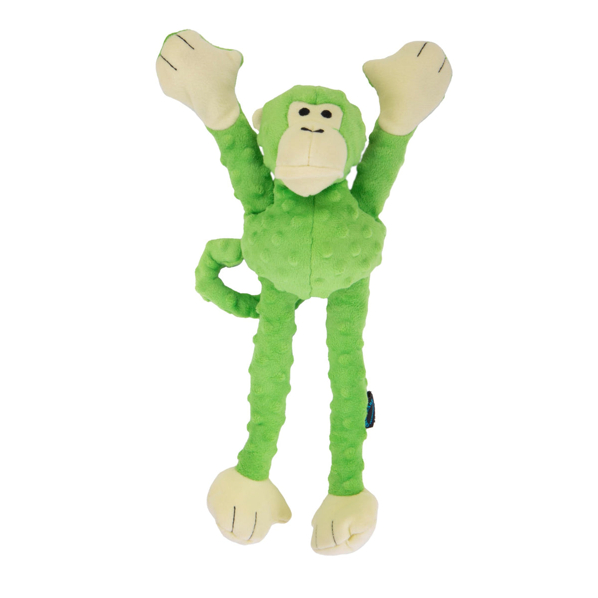 goDog Crazy Tugs Monkeys Squeaky Plush Dog Toy with Chew Guard Technology, Durable Fabric & Squeaker for Active Play, Green, Large