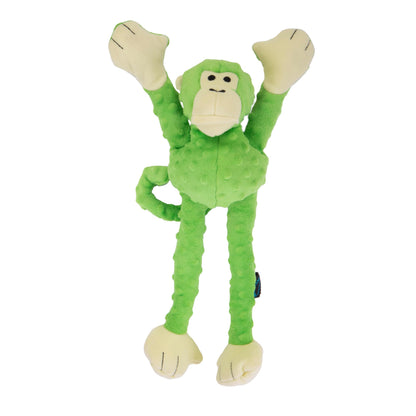 goDog Crazy Tugs Monkeys Squeaky Plush Dog Toy with Chew Guard Technology, Durable Fabric & Squeaker for Active Play, Green, Large
