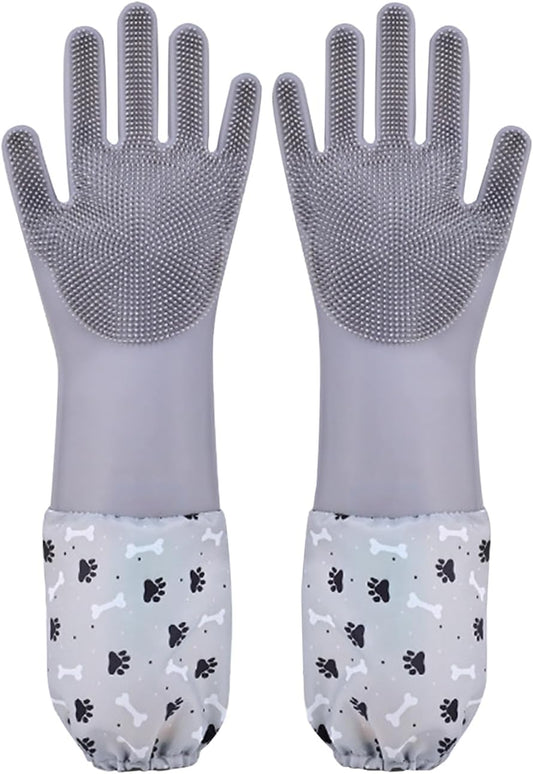 Pet Grooming Gloves Pet Hair Remover Cat, Dog Washing Gloves Silicone Heat Resistant Cleaning Gloves with High-Density Teeth Grooming Gloves for Dogs, Cats, Horses, Rabbits (1 Pair - Gray)