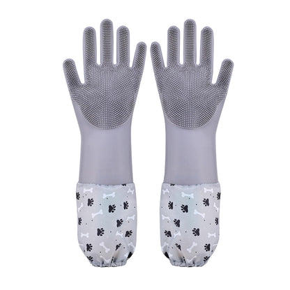 Pet Grooming Gloves Pet Hair Remover Cat, Dog Washing Gloves Silicone Heat Resistant Cleaning Gloves with High-Density Teeth Grooming Gloves for Dogs, Cats, Horses, Rabbits (1 Pair - Gray)