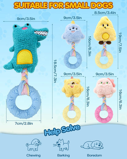 TOLOYE 5 Pack Squeaky Puppy Toys for Small Dogs, Soft Teething Plush TPR
