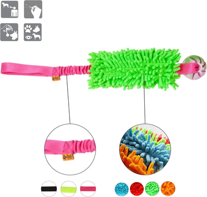 Dingo Dog tug Toy and TPR Rubber Ball Bungee Handle, Microfiber Green 20 in