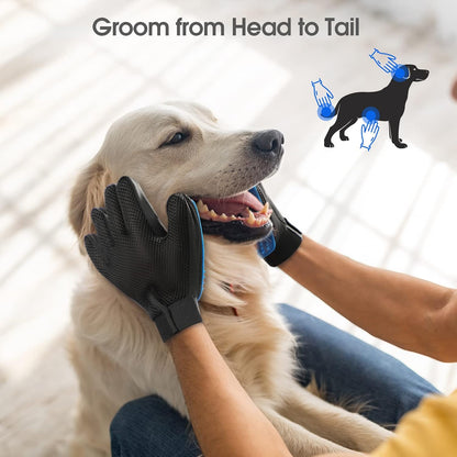 Pet Hair Removal Glove with 255 Silicone Tips for Dogs & Cats, Right Blue
