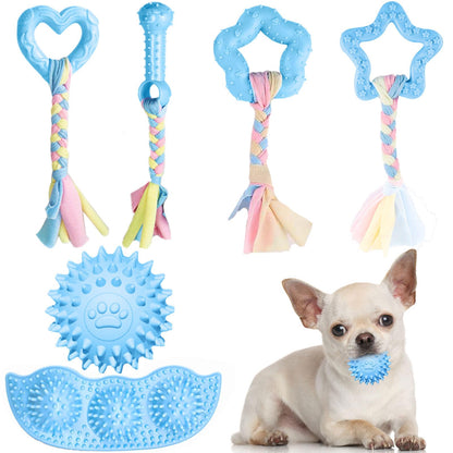 ABRRLO 6 Pack Puppy Teething Toys Cute Pink Puppy Chew Toys for Teething Small Breed Dog Chew Toy Interactive Pet Toy Set for Puppies to Keep Them Busy Soft Durable Small Breed Doggy Chewing Ball