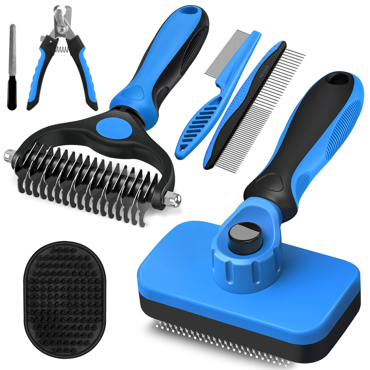 Professional 3PCS Self Cleaning Slicker Brush & Pet Grooming Rake & Flea Comb for Dogs,Cats and Horses | Double-Sided Dematting Comb & Skin Friendly Deshedding Grooming Tool | Pet Supplies (Black)