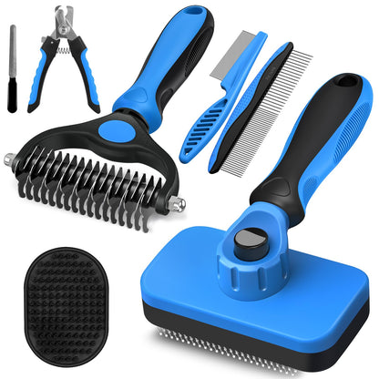 Professional 3PCS Self Cleaning Slicker Brush & Pet Grooming Rake & Flea Comb for Dogs,Cats and Horses | Double-Sided Dematting Comb & Skin Friendly Deshedding Grooming Tool | Pet Supplies (Black)