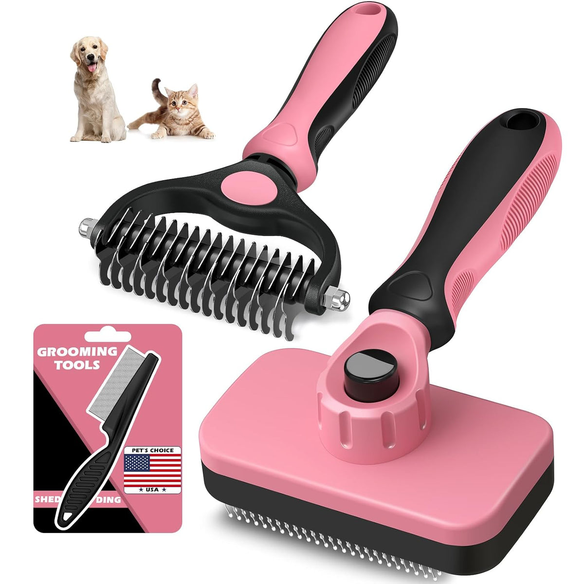 Professional 7 in 1 Pet Grooming kit I Dog Brush & Cat Brush I Dog&Cat Comb I Dog&Cat Nail Clipper/Trimmers with Nail File I Dog Bath Brush I Dog&Cat Flea Comb I Pet Supplies(Deep Blue)