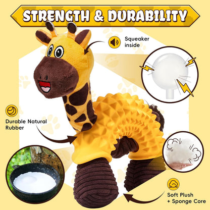 Giraffe Dog Squeaky Toy 2-in-1 Plush&Chew Toy for Small Medium Large Breed