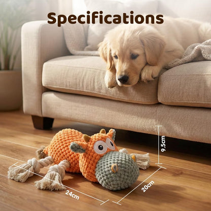 Squeaky Plush Duck Dog Toy for Aggressive Chewers with Built-in Sound (Orange White Cow)