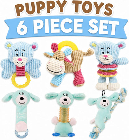 Pet Life Puppy 6-Piece Dog Toy Set - Teething, Crinkle, Blue
