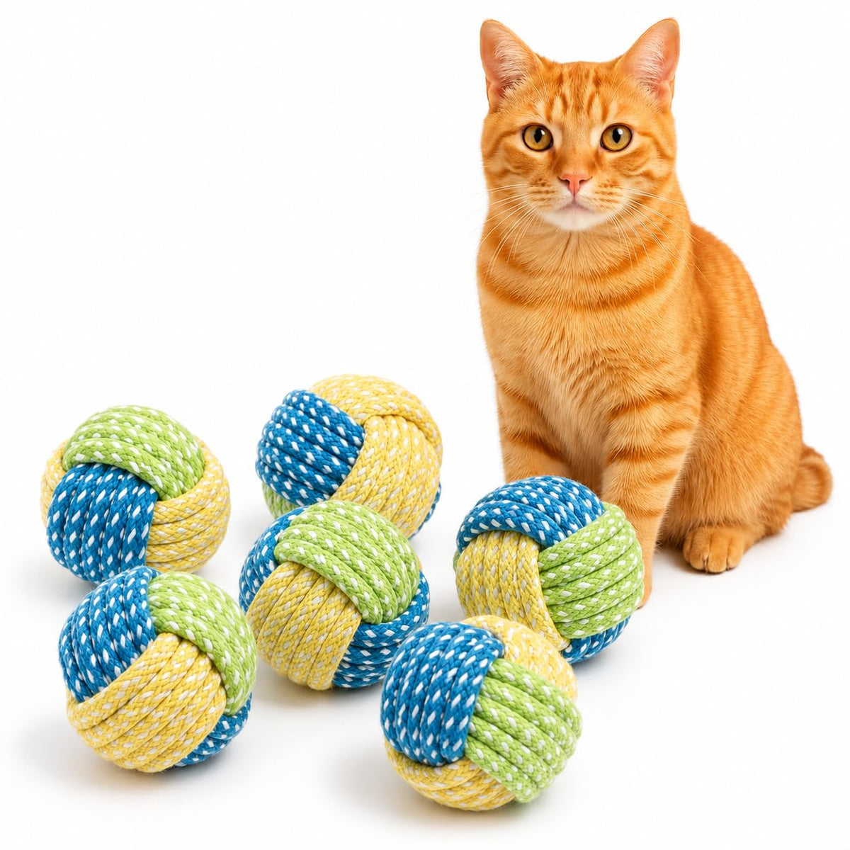 No Catnip Cat Toy Balls, 6 Pack Crinkle Chew Toys (Pastel)