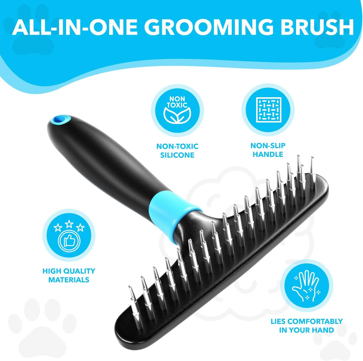 DOGI Deshedding Brush - Undercoat Rake for Dogs, Cats, Matted, Short, Long Hair Coats - Double Row Stainless Steel Pins - Reduce Shedding by 90% (Blue)