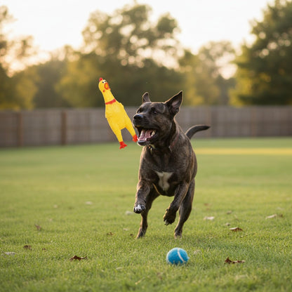 Keep Your Dog Entertained with This Squeaky Rubber Chicken Toy, Durable Solid Rubber Fetch and Tug Plaything, Yellow (1 Count)