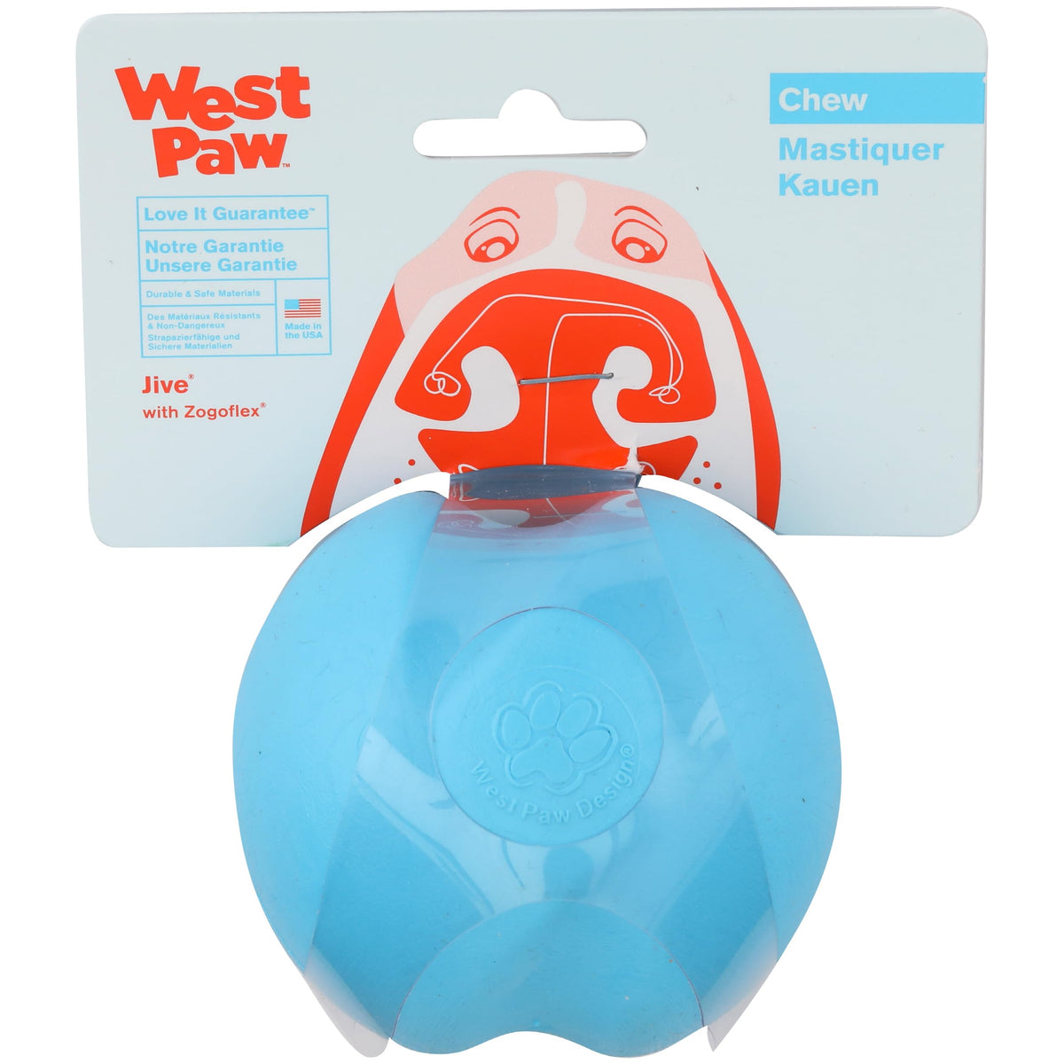 WEST PAW Zogoflex Jive Ball Dog Chew Toy – Bouncing Toys for Dogs, Fetch, Catch, Chewing, Play – Floatable, Recyclable Balls – Latex-Free, Non-Toxic, Dishwasher Safe Dog Toy, Small 2.5", Aqua Blue