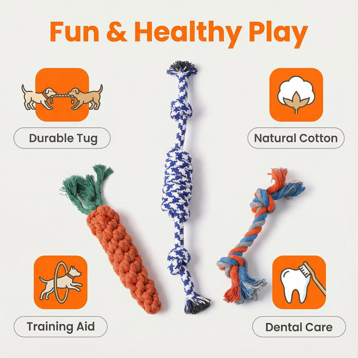 3 Pack Puppy Rope Toys – Cotton & Polyester Dog Chew Toys for Small & Medium Dogs – Teething, Tug, Fetch & Teeth Cleaning – Keeps Playful Dogs Busy