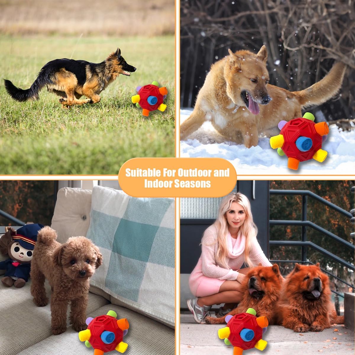 Dog Snuffle Ball-Interactive Puzzle Dog Toys Encourage Natural Foraging Skills Slow Feeder for Training and Stress Relief, Cloth Strip Hiding Food Chew Toys for Any Size Dogs, Machine Washable (Red)