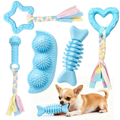 5 Pack Puppy Chew Toys for Small Dogs,Puppy Teething Toys for Small Puppies,Soft Rubber Dog Toys for Small Breed Interactive Chew Toys to Keep Them Busy (Blue)