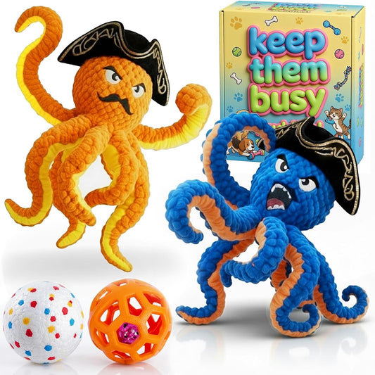 Pet Toys for Dogs Interactive Octopus Dog Toy to Keep Them Busy - Replacement Shells and 2 Bell Silent Balls - Durable Enrichment for Medium Large Dogs (2)
