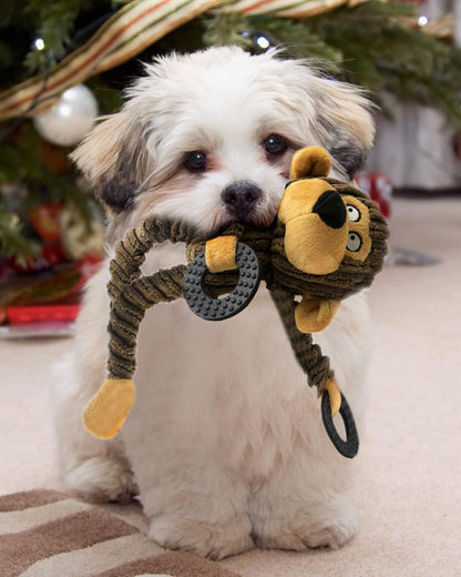 HGB Squeaky Monkey Dog Toy for Puppy & Small Dogs with Teething Rings