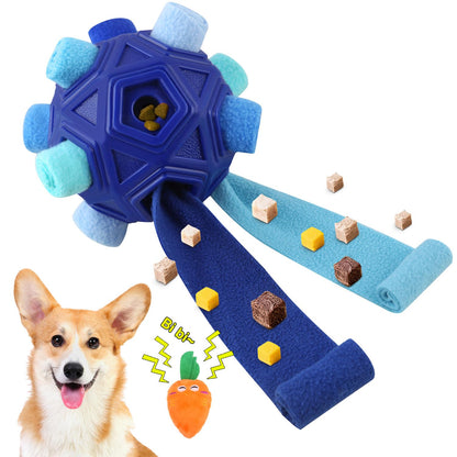 Dog Snuffle Ball-Interactive Puzzle Dog Toys Encourage Natural Foraging Skills Slow Feeder for Training and Stress Relief, Cloth Strip Hiding Food Dog Toys with Squeaky Carrot Toy for Any Size