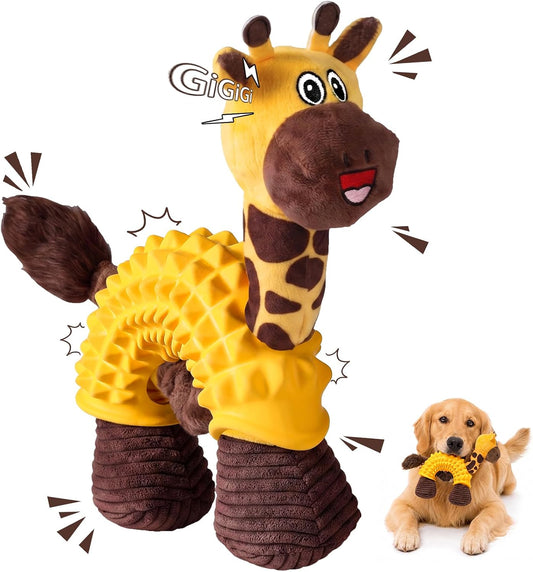 Giraffe Dog Squeaky Toy 2-in-1 Plush&Chew Toy for Small Medium Large Breed