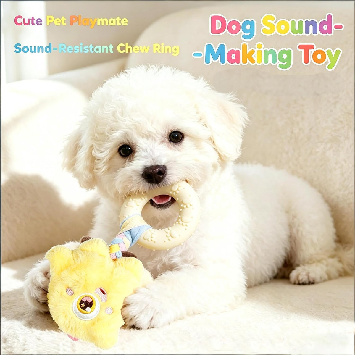Halloween Toys, Plush Monster Dog Chew Toy with Teething Ring - Interactive Squeaky Toy for Puppies & Small Dogs