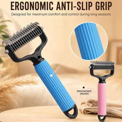 2PCS Pet Grooming Brush,Double Sided Undercoat Rake & Dematting Comb For Dogs And Cats,Deshedding Dog Brush Removes Tangles Knots and Loose Fur For Medium Long Haired Breeds(Large)