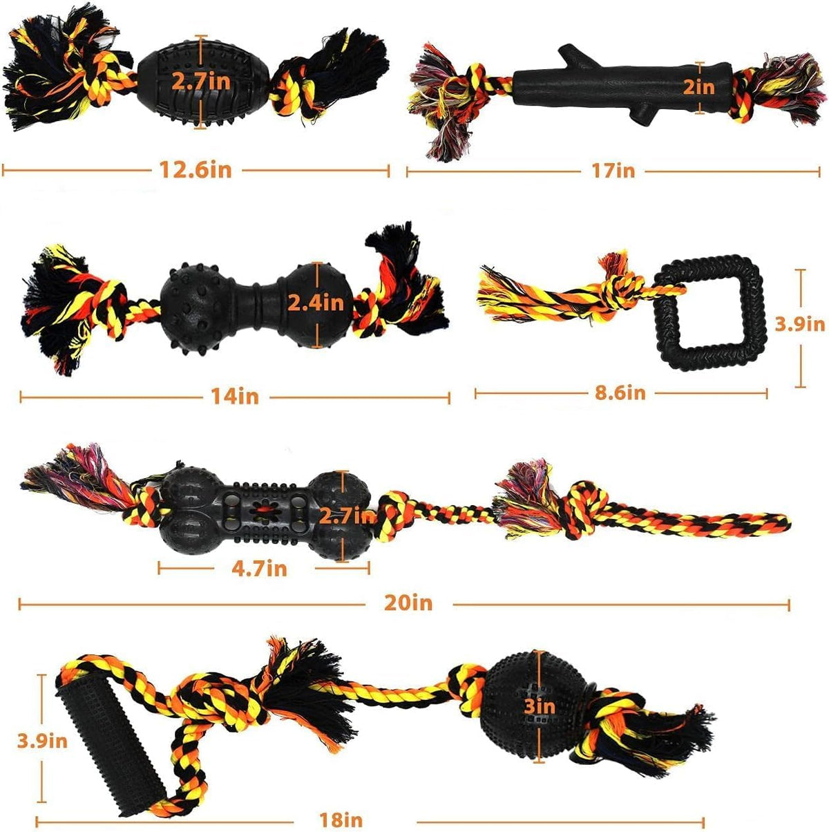 Yipetor Durable Dog Chew Toys 6 Pack, Cotton Rope Rubber Dog Toys