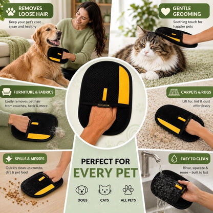 Karuka Pet Hair Removal Glove for Dogs & Cats - Upgraded Reusable Electrostatic Pet Hair Glove, Pet Hair Remover Tool for Laundry, Couch, Carpet & Car Seat, Gentle Grooming Mitt