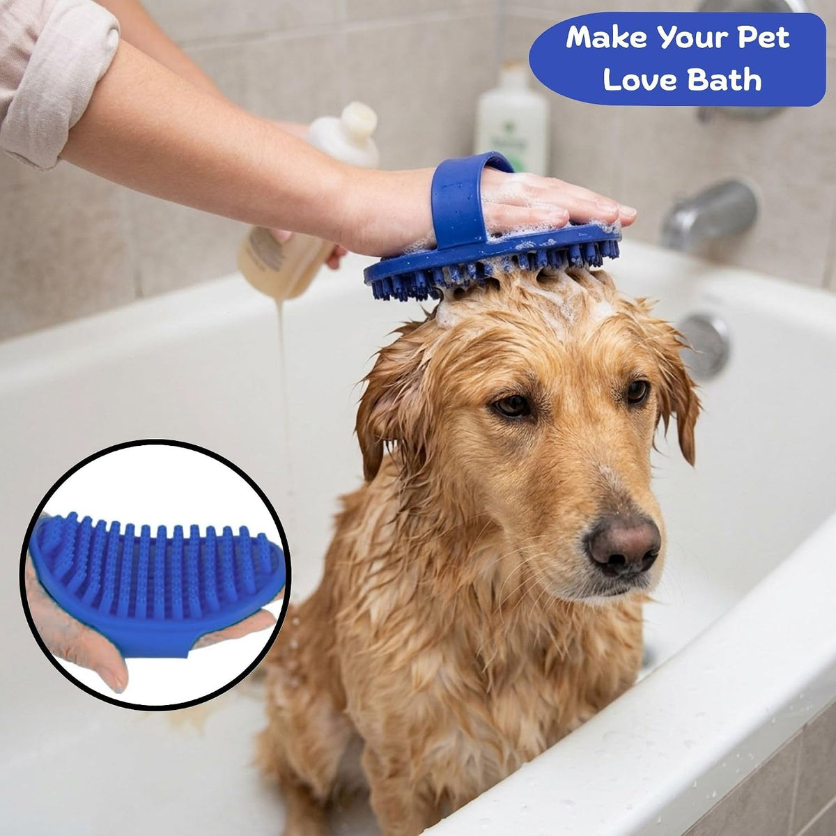 Evollax Dog Bath Brush | Rubber Curry Brush Grooming, Shedding & Massage Dog Scrubber for Bath | Cat Shower Supplies | Shampoo Shower Brush & Curry Comb for Cats Dogs and Horses