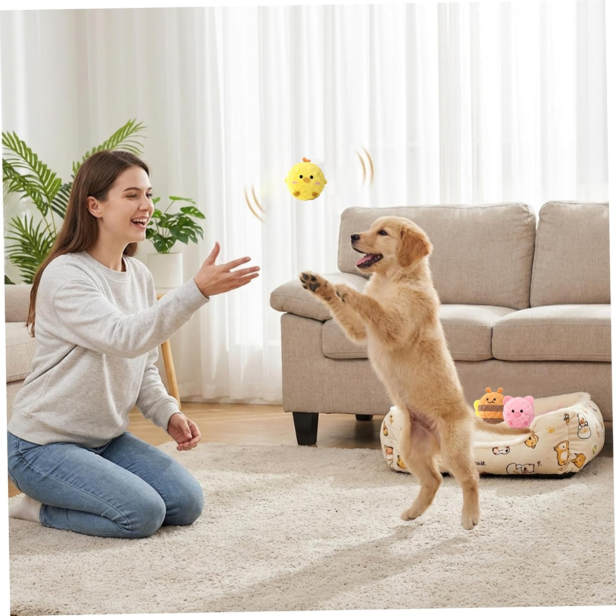 3 Pack Soft Balls for Dogs, Fun Dog Squeaky Ball with Irregular Bounce, Plush Dog Toy for Chewing, Interactive Play and Anxiety Relief...