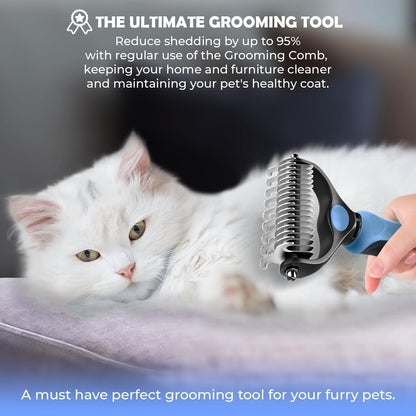 Undercoat Rake for Dogs & Cats, Dematting Comb with Extra Wide Double-Sided Stainless Steel Teeth for Detangling, Deshedding, Brushing, Thinning & Removing Shed Fur, Knots, Mats, and Tangles in Pets