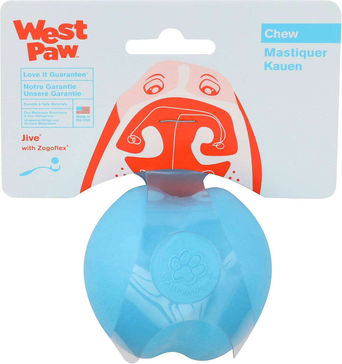WEST PAW Zogoflex Jive Ball Dog Chew Toy – Bouncing Toys for Dogs, Fetch, Catch, Chewing, Play – Floatable, Recyclable Balls – Latex-Free, Non-Toxic, Dishwasher Safe Dog Toy, Small 2.5", Aqua Blue