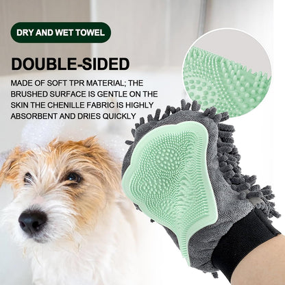 Green Double-Sided Dog Bath Glove Dog Washing Glove for Dogs&Cats