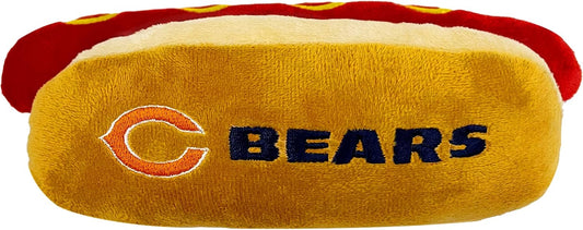 Pets First NFL Chicago Bears HOT Dog Plush Dog & CAT Squeak Toy - Cutest HOT-Dog Snack Plush Toy for Dogs & Cats with Inner Squeaker & Beautiful Football Team Name/Logo 8 x 5 x 3 Inches