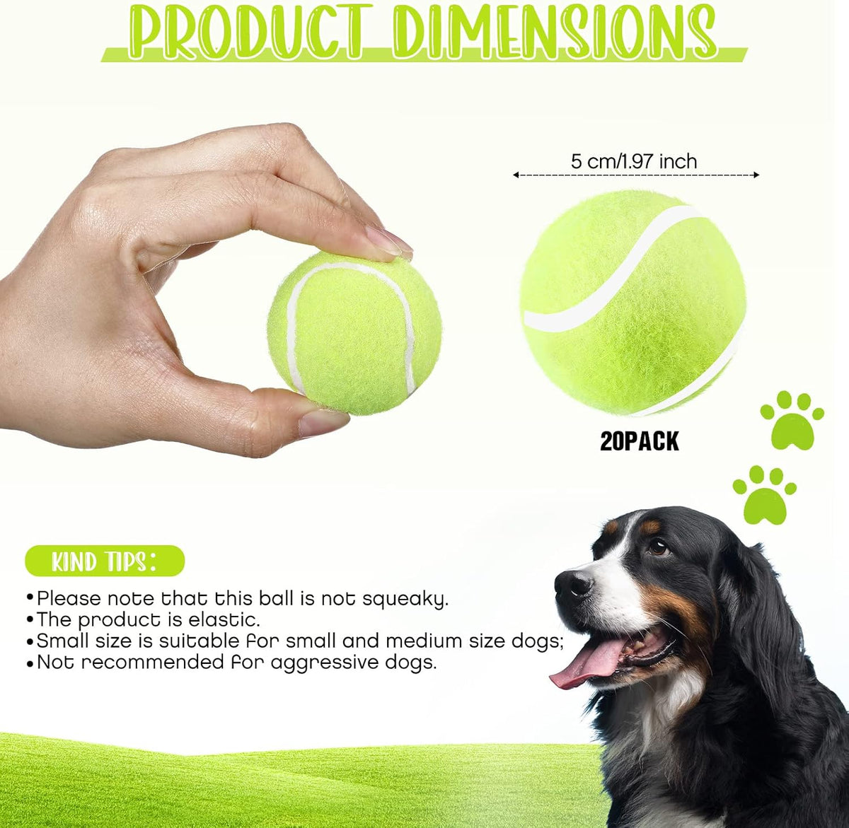 Hanaive 20 Pack Dog Tennis Balls 2 Inch Mini Tennis Balls for Small Dog