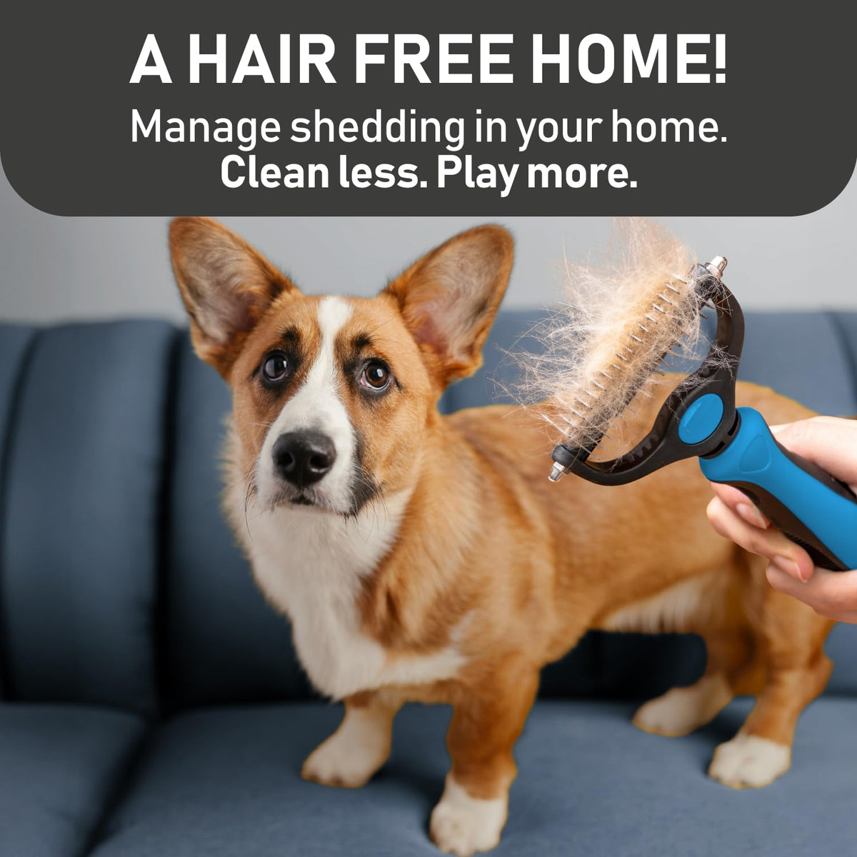 Maxpower Planet Pet Grooming Brush and 2X Grooming Gloves Combo - Double Sided Dematting, Deshedding Undercoat Rake for Dogs and Cats - Reduce Shedding Easily - Blue