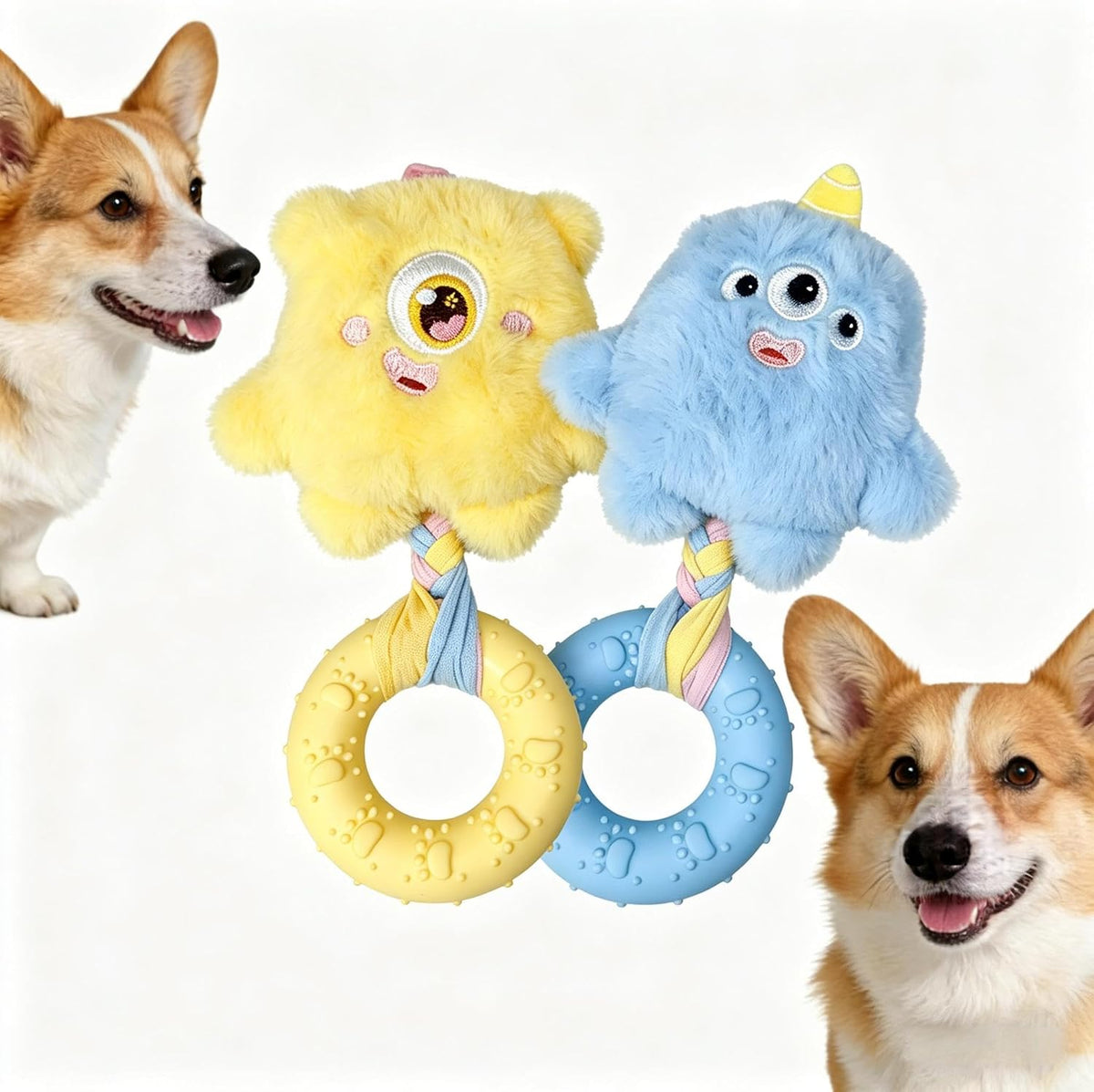 Halloween Toys, Plush Monster Dog Chew Toy with Teething Ring - Interactive Squeaky Toy for Puppies & Small Dogs