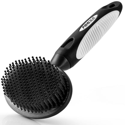Round Bristle Pet Brush for Dogs and Cats - Soft Dog Brush for Grooming Short or Long Hair - Gentle Tool for Sensitive Skin Removes Dander, Dirt, and Detangles (Purple)