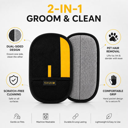 Karuka Pet Hair Removal Glove for Dogs & Cats - Upgraded Reusable Electrostatic Pet Hair Glove, Pet Hair Remover Tool for Laundry, Couch, Carpet & Car Seat, Gentle Grooming Mitt