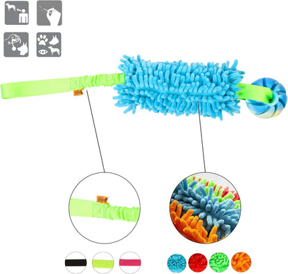 Dingo Dog tug Toy and TPR Rubber Ball Bungee Handle, Microfiber, Blue 20 in