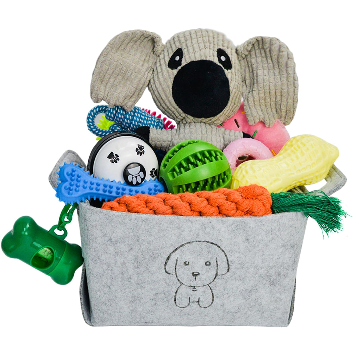 MRSOHRET 20Pcs Puppy Chew Toys for Teething, Dog Chew Toys with Rope Toy, Pet Dog Toothbrush, Treat Balls, Plush Toys and Squeaky Toys for Small Medium Dogs with Basket to Keep Them Busy