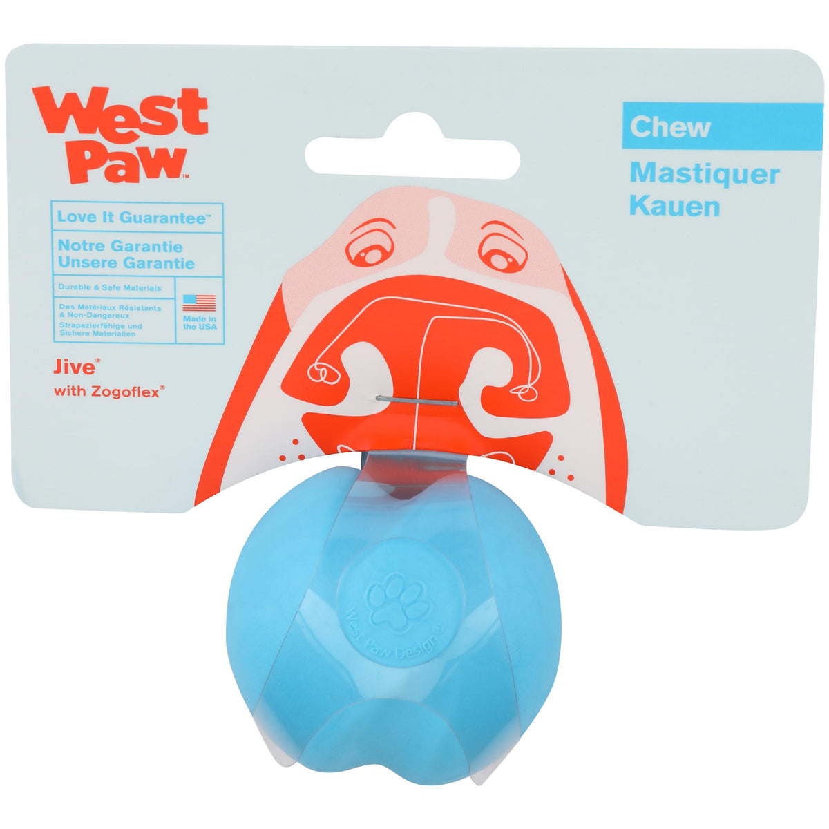 WEST PAW Zogoflex Jive Ball Dog Chew Toy – Bouncing Toys for Dogs, Fetch, Catch, Chewing, Play – Floatable, Recyclable Balls – Latex-Free, Non-Toxic, Dishwasher Safe Dog Toy, Small 2.5", Aqua Blue