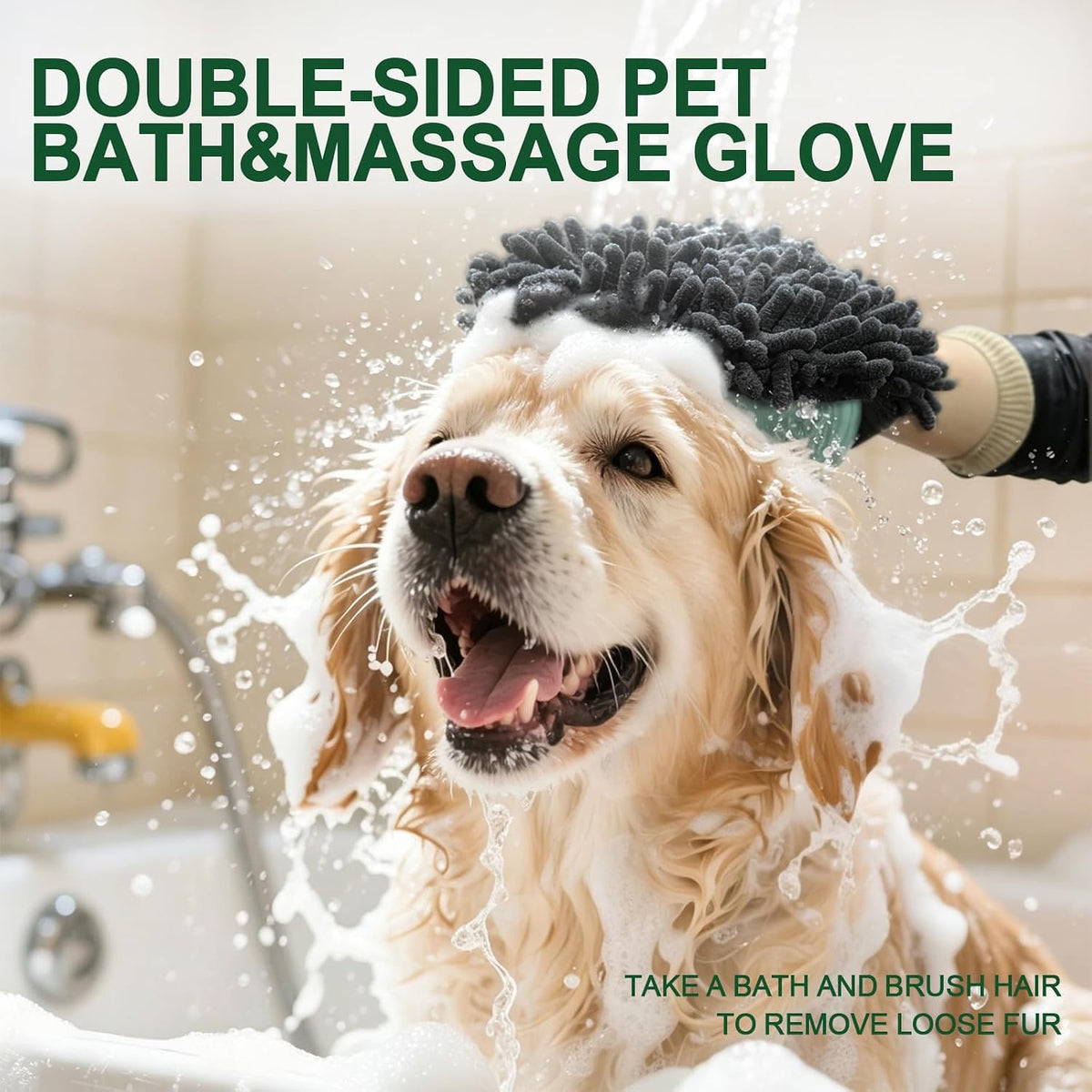 Green Double-Sided Dog Bath Glove Dog Washing Glove for Dogs&Cats