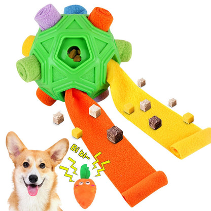 Dog Snuffle Ball-Interactive Puzzle Dog Toys Encourage Natural Foraging Skills Slow Feeder for Training and Stress Relief, Cloth Strip Hiding Food Chew Toys for Any Size Dogs, Machine Washable (Red)