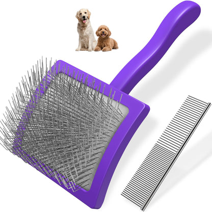 2PCS Slicker Brush for Dogs & Pet Comb,Professional Dog Grooming Brush (Goldendoodles,Poodles,Labradoodles) with Extra Long Pins to Effectively Remove Tangles, Knots and Mats (Blue, Large)