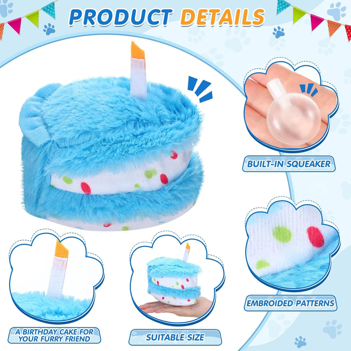 Gemscream 14 Pcs Dog Birthday Toy Gifts Dog Birthday Cake Puppy Interactive Squeak Toys Decorations for Small and Medium Dogs Supplies(Blue)