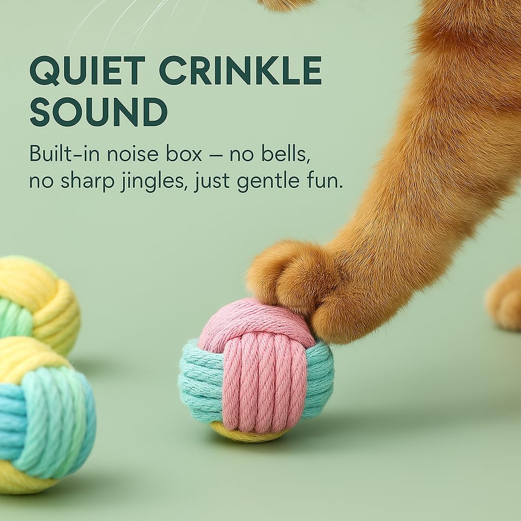 No Catnip Cat Toy Balls, 6 Pack Crinkle Chew Toys (Pastel)