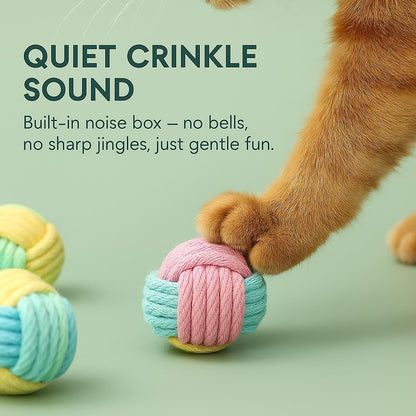 No Catnip Cat Toy Balls, 6 Pack Crinkle Chew Toys (Pastel)