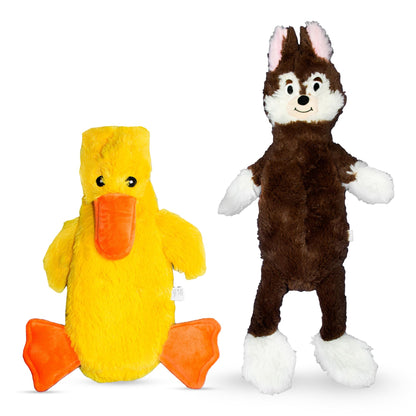 FGA MARKETPLACE Duck and Frog Flat NO Stuffing NO Squeak Plush Dog Toy, Funny Style Will Entertain Your Pet for Hours, Recommended for Small and Medium Dog 21 INCH Long